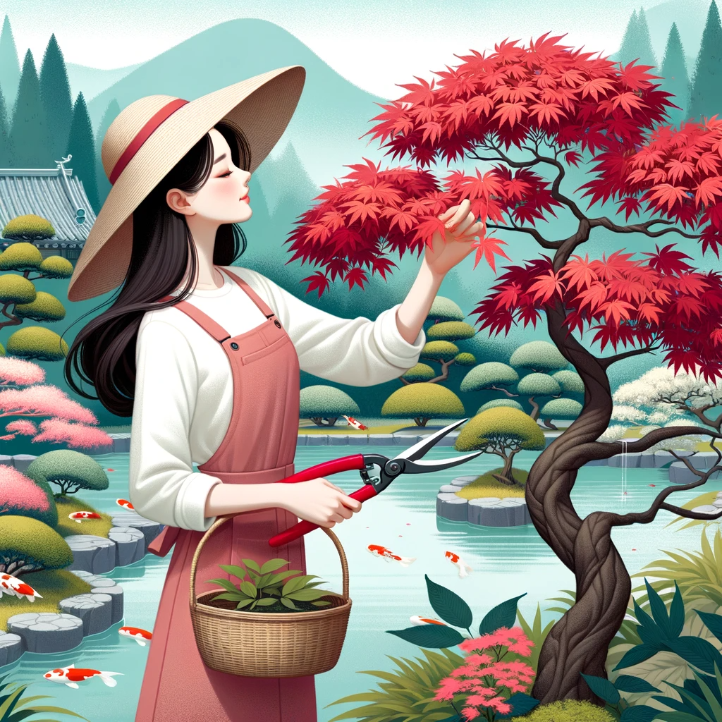 pruning-a-Japanese-maple-tree-with-red-leaves